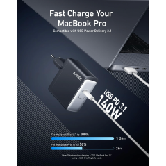 מטען קיר Anker 717 GaN III 140W צבע שחור