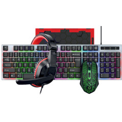 קיט גיימינג 4 ב-1: מקלדת גיימרים RGB + עכבר גיימרים מקצועי+ אוזניות מיקרופון גיימרים + משטח מהודר לעכבר
