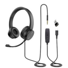 אוזניות stereo עם חיבור aux&חיבור מיקרופון עם USB שחור