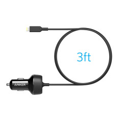מטען לרכב Anker Elite USB PORT+Lightning Cable 24W A2214
