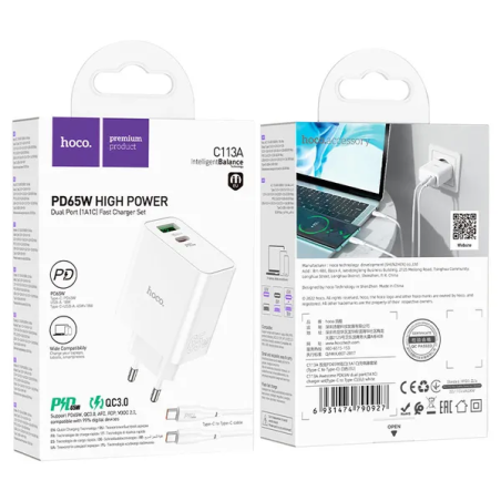 סט כבלים של מטען קיר "C113A Awesome" PD65W + QC3.0 EU